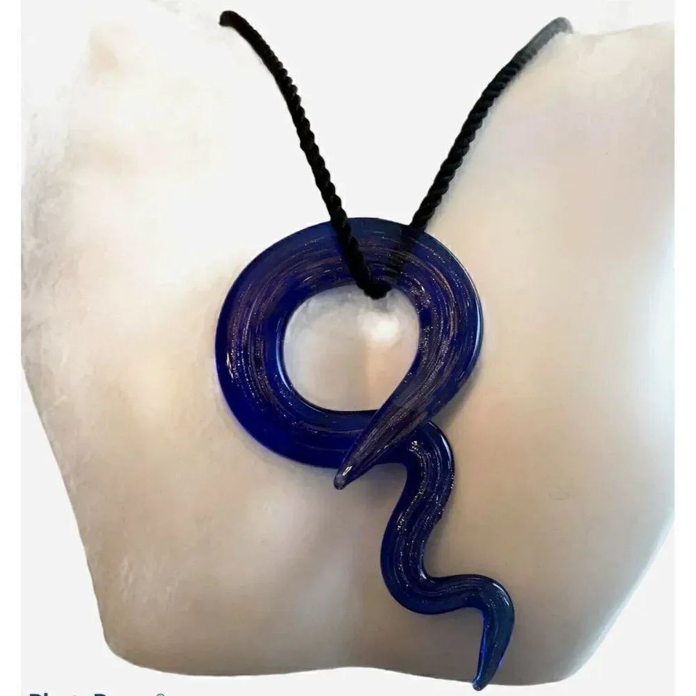 Handmade Purple Glass Necklace Pendant Sparkle Lightening Bolt Squiggle Design